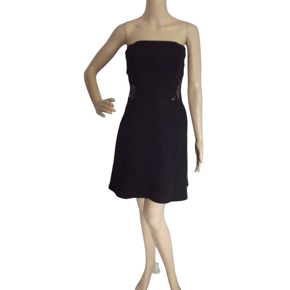 Rachel Roy Size 12 Black Lace Paneled Strapless Dress lace insets pockets Sexy B